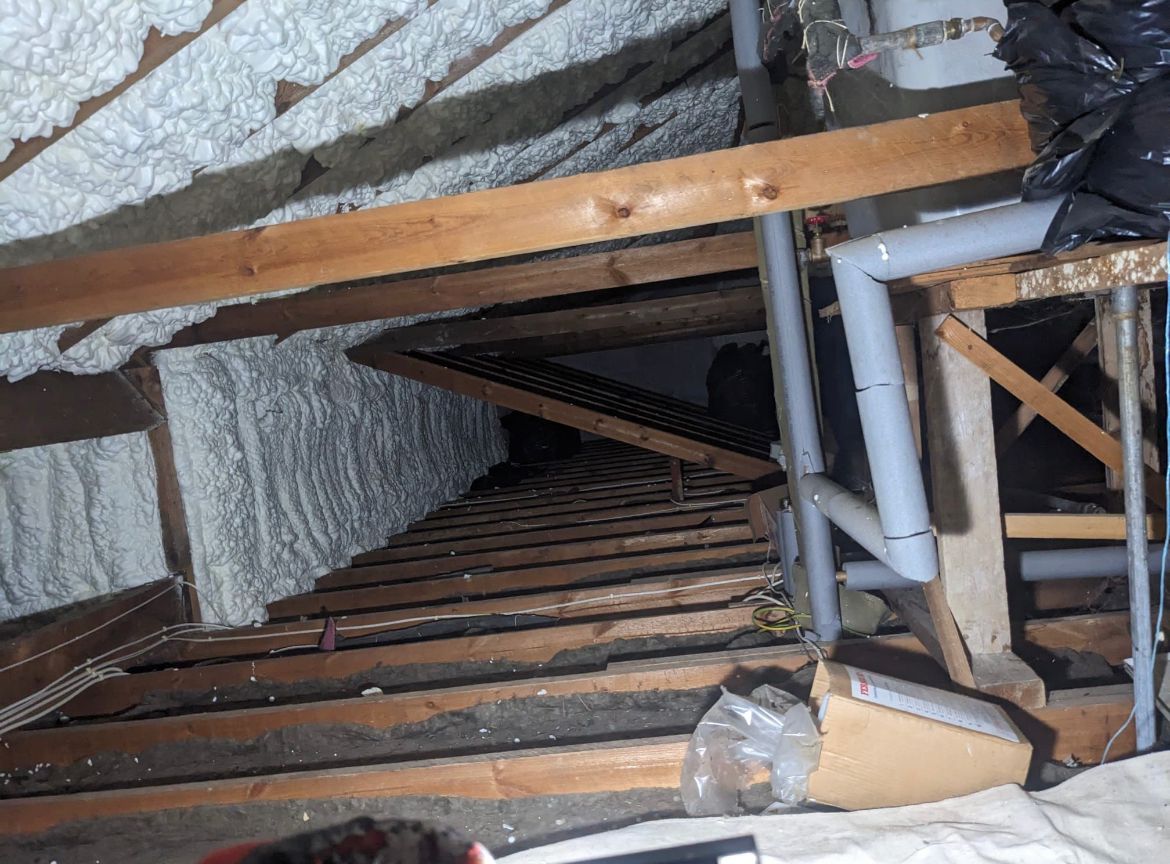 Large attic spray foam removal – before