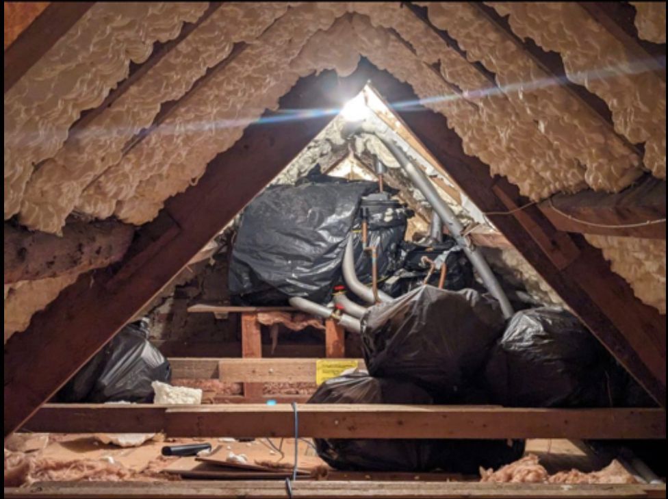 Attic Space with Spray Foam Removal Done – before
